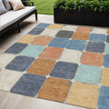 5 X 8 Rust And Denim Blue Geometric Washable Indoor Outdoor Area Rug