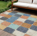 10 X 14 Rust And Denim Blue Geometric Washable Indoor Outdoor Area Rug
