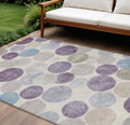 9 X 12 Plum Beige And Denim Blue Geometric Washable Indoor Outdoor Area Rug