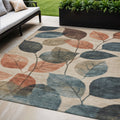 5 X 8 Beige Copper And Denim Blue Floral Washable Indoor Outdoor Area Rug