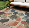 8 X 10 Beige Copper And Denim Blue Floral Washable Indoor Outdoor Area Rug