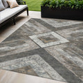 5 X 8 Brown And Gray Geometric Washable Indoor Outdoor Area Rug