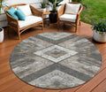 8 Brown And Gray Round Geometric Washable Indoor Outdoor Area Rug