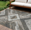 9 X 12 Brown And Gray Geometric Washable Indoor Outdoor Area Rug
