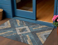 3 X 5 Navy Blue And Beige Geometric Washable Indoor Outdoor Area Rug