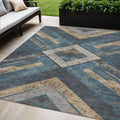5 X 8 Navy Blue And Beige Geometric Washable Indoor Outdoor Area Rug