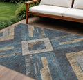 10 X 14 Navy Blue And Beige Geometric Washable Indoor Outdoor Area Rug