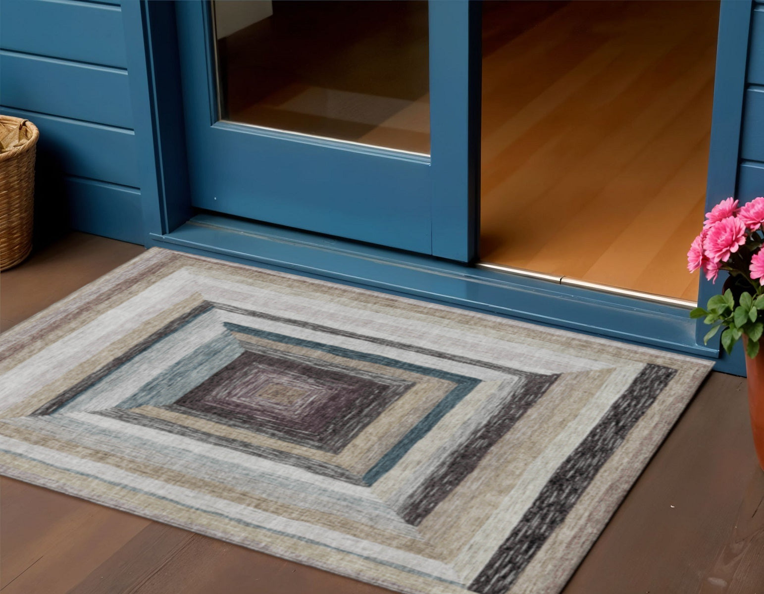 3 X 5 Beige Charcoal And Ivory Geometric Washable Indoor Outdoor Area Rug