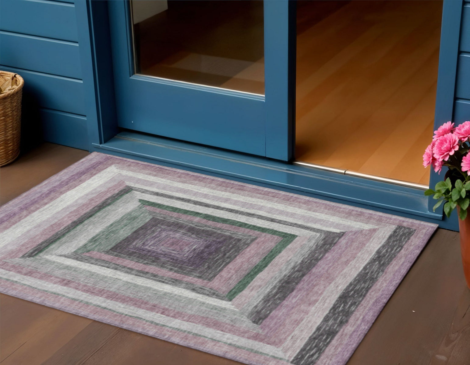 3 X 5 Blush Gray And Green Geometric Washable Indoor Outdoor Area Rug