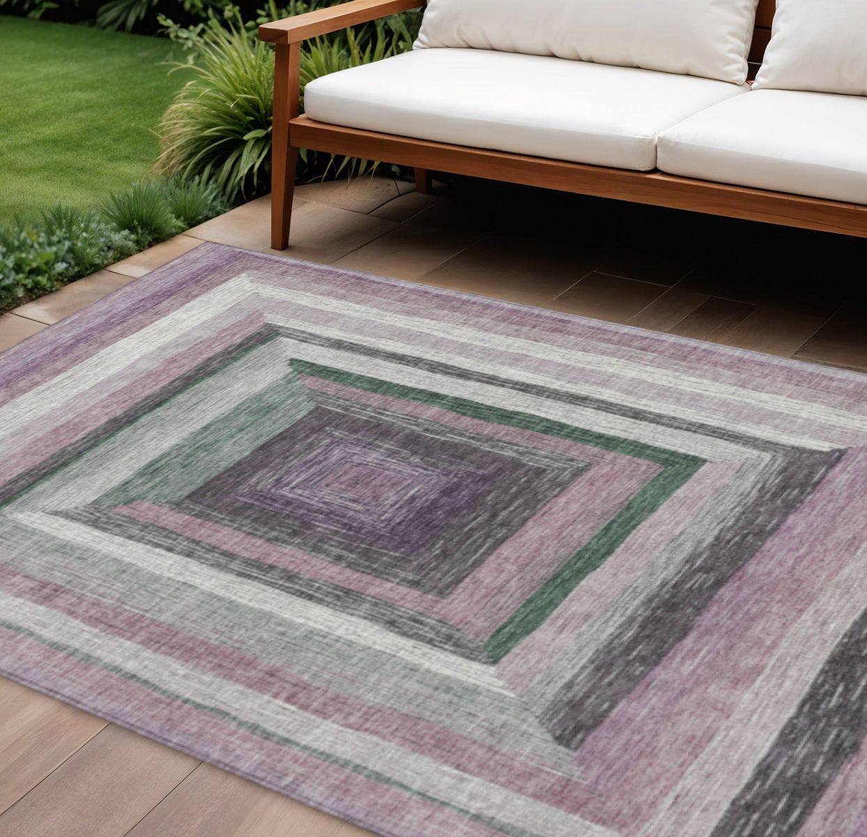 10 X 14 Blush Gray And Green Geometric Washable Indoor Outdoor Area Rug