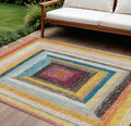 10 X 14 Amber Pink And Teal Blue Geometric Washable Indoor Outdoor Area Rug