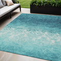 5 X 8 Teal Blue And Ivory Damask Washable Indoor Outdoor Area Rug