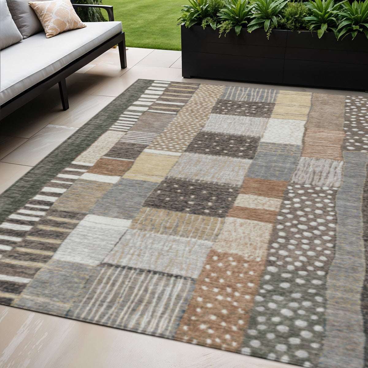 5 X 8 Brown Ivory And Gray Geometric Washable Indoor Outdoor Area Rug