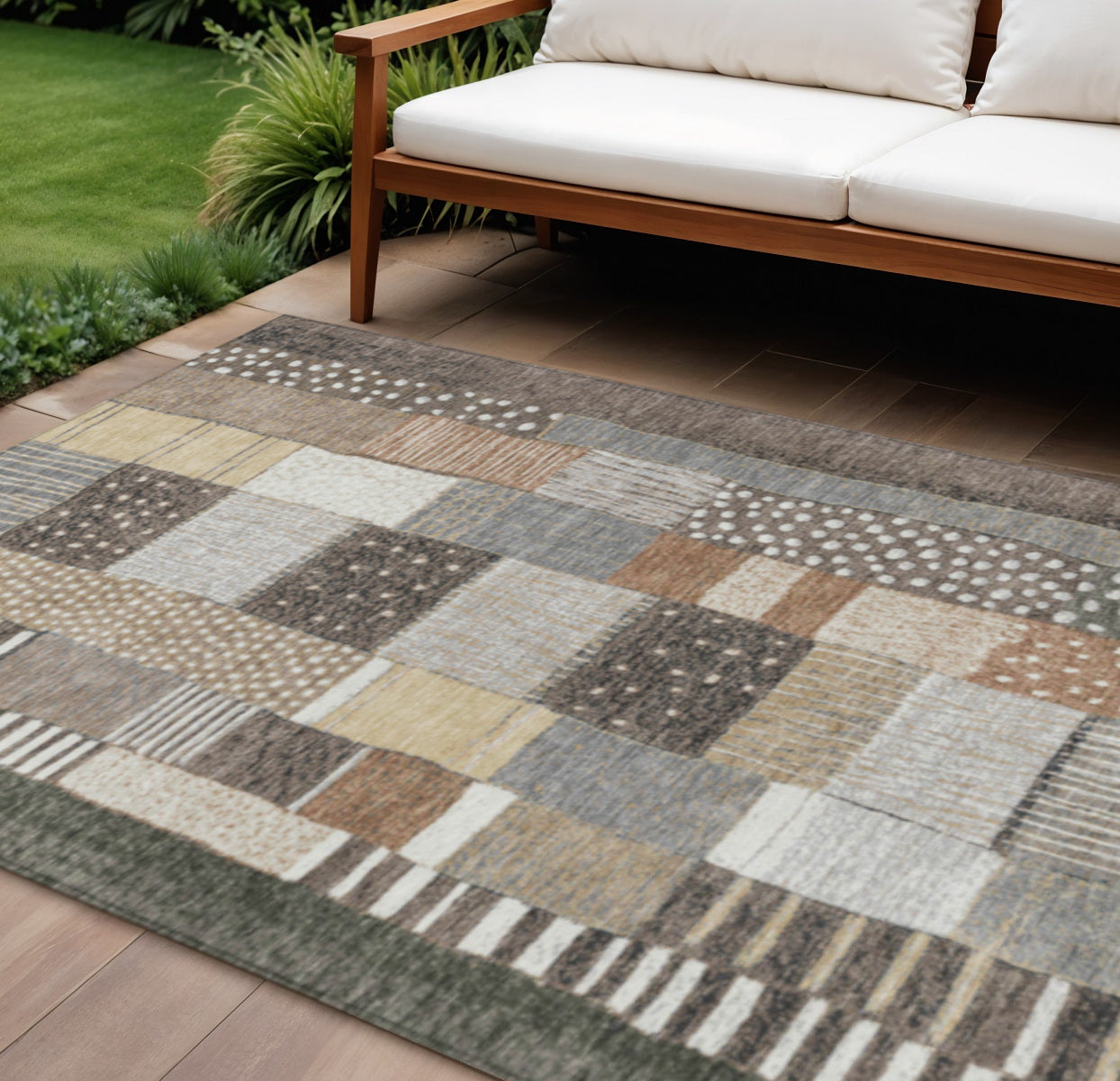 9 X 12 Brown Ivory And Gray Geometric Washable Indoor Outdoor Area Rug