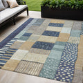 5 X 8 Navy Blue Beige And Ivory Geometric Washable Indoor Outdoor Area Rug