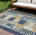 10 X 14 Navy Blue Beige And Ivory Geometric Washable Indoor Outdoor Area Rug