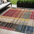 5 X 8 Beige Red And Yellow Striped Washable Indoor Outdoor Area Rug