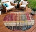 8 Beige Red And Yellow Round Striped Washable Indoor Outdoor Area Rug
