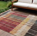 8 X 10 Beige Red And Yellow Striped Washable Indoor Outdoor Area Rug