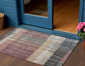 3 X 5 Mauve Blue And Gold Striped Washable Indoor Outdoor Area Rug