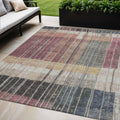 5 X 8 Mauve Blue And Gold Striped Washable Indoor Outdoor Area Rug