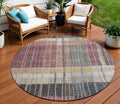 8 Mauve Blue And Gold Round Striped Washable Indoor Outdoor Area Rug
