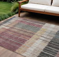 8 X 10 Mauve Blue And Gold Striped Washable Indoor Outdoor Area Rug