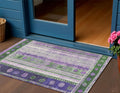 3 X 5 Green And Purple Striped Washable Indoor Outdoor Area Rug