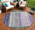 8 Green And Purple Round Striped Washable Indoor Outdoor Area Rug
