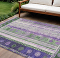10 X 14 Green And Purple Striped Washable Indoor Outdoor Area Rug