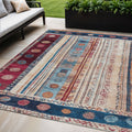 5 X 8 Navy Blue And Merlot Striped Washable Indoor Outdoor Area Rug
