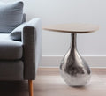22'' Silver And Beige Cast Aluminum And Marble Pedestal End Table