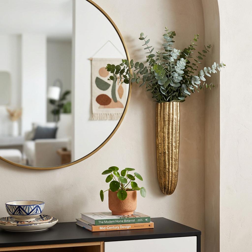 12 Antiqued Gold Ribbed Aluminum Wall Vase