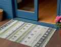 3 X 5 Artichoke Green Purple And Ivory Striped Washable Indoor Outdoor Area Rug
