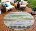 8 Artichoke Green Purple And Ivory Round Striped Washable Indoor Outdoor Area Rug