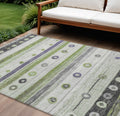 9 X 12 Artichoke Green Purple And Ivory Striped Washable Indoor Outdoor Area Rug