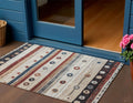 3 X 5 Beige Rust And Navy Blue Striped Washable Indoor Outdoor Area Rug