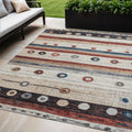 5 X 8 Beige Rust And Navy Blue Striped Washable Indoor Outdoor Area Rug