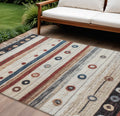 10 X 14 Beige Rust And Navy Blue Striped Washable Indoor Outdoor Area Rug