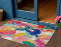 3 X 5 Blush Gold And Teal Blue Abstract Washable Indoor Outdoor Area Rug