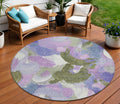 8 Lavender Ivory And Sage Round Abstract Washable Indoor Outdoor Area Rug