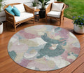8 Mauve Beige And Sage Round Abstract Washable Indoor Outdoor Area Rug