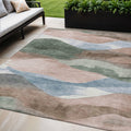 5 X 8 Salmon And Emerald Abstract Washable Indoor Outdoor Area Rug