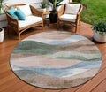 8 Salmon And Emerald Round Abstract Washable Indoor Outdoor Area Rug