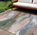 9 X 12 Salmon And Emerald Abstract Washable Indoor Outdoor Area Rug