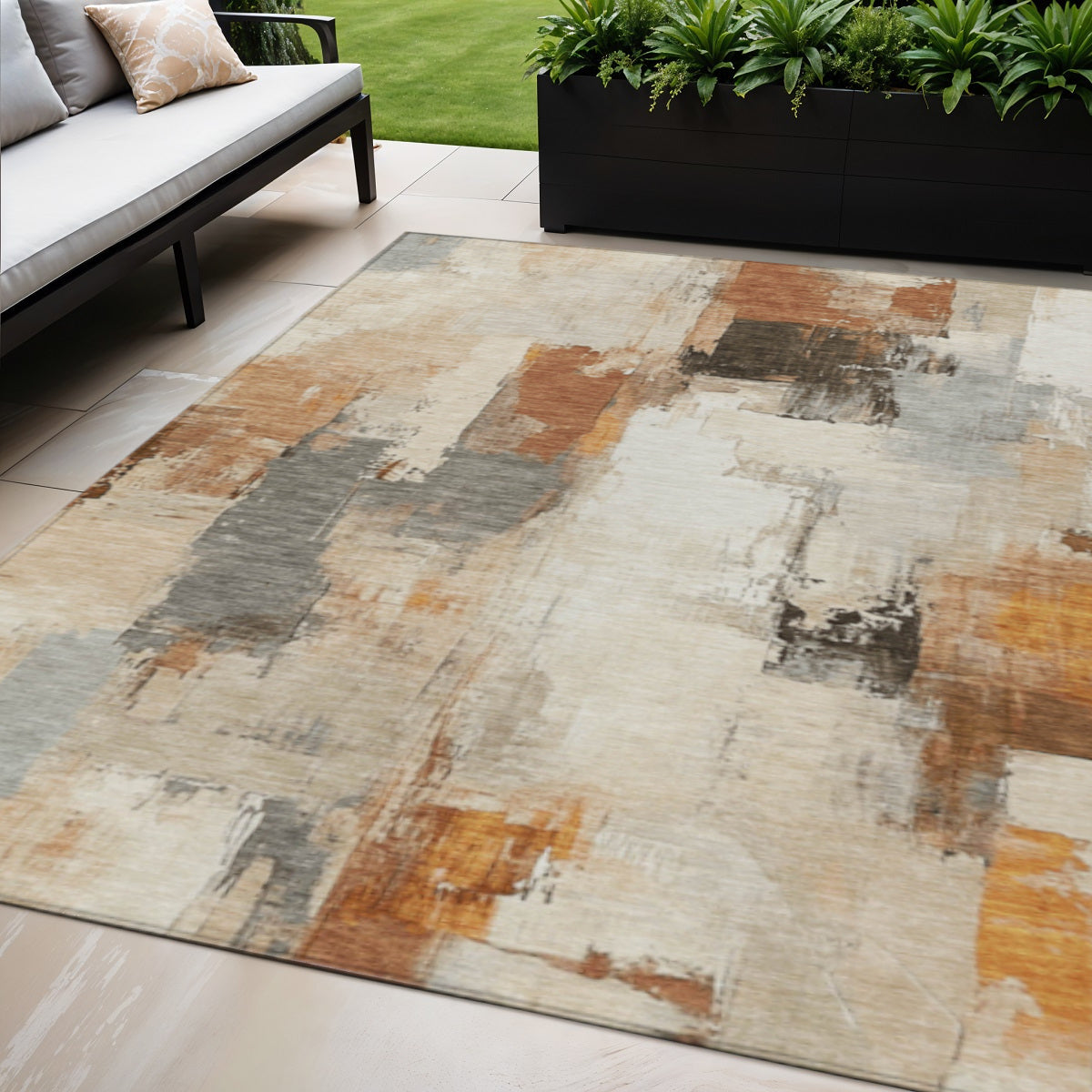 5 X 8 Ivory And Rust Abstract Washable Indoor Outdoor Area Rug