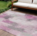 8 X 10 Pink And Silver Abstract Washable Indoor Outdoor Area Rug