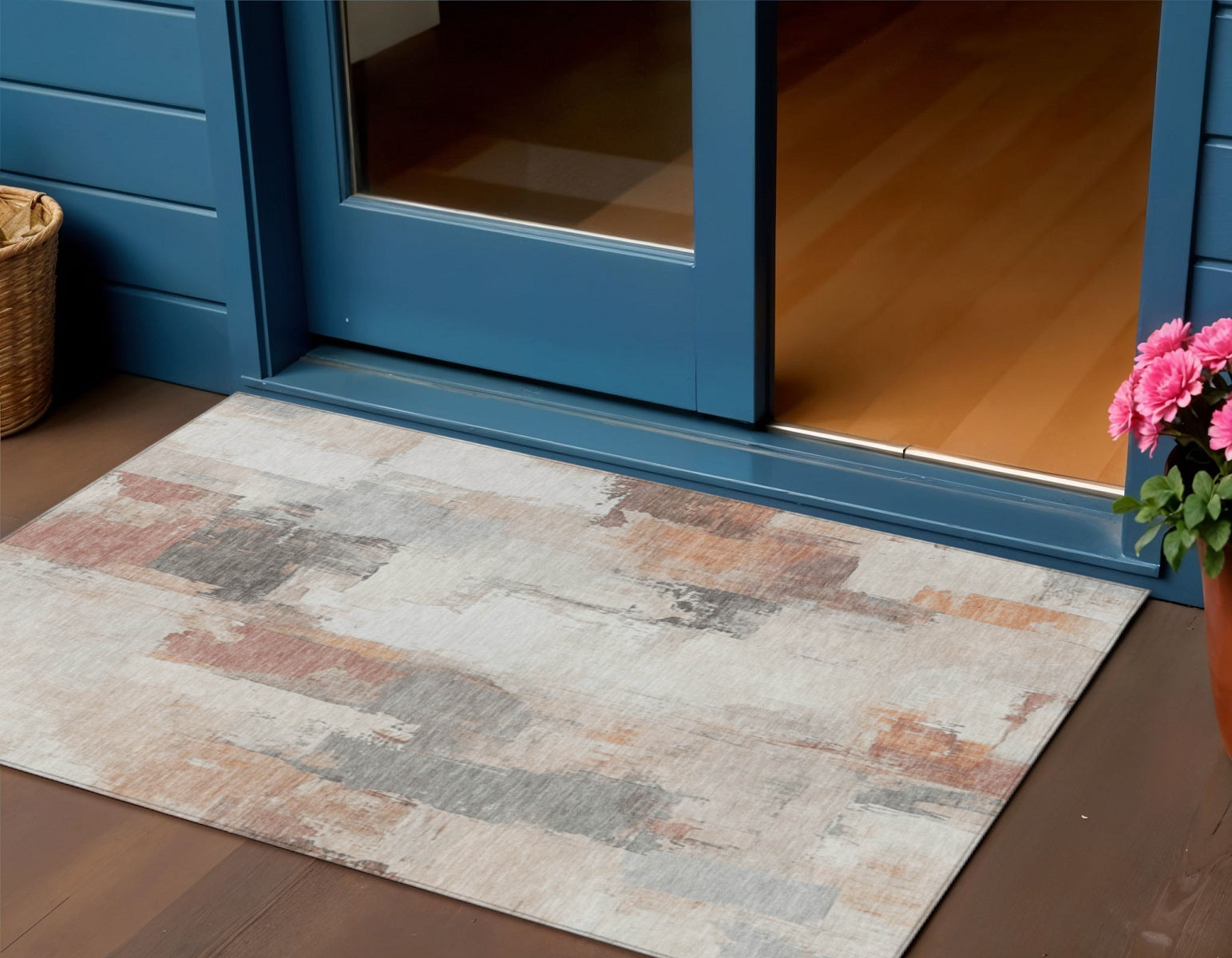 3 X 5 Rust And Ivory Abstract Washable Indoor Outdoor Area Rug