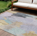 10 X 14 Lavender And Gold Abstract Washable Indoor Outdoor Area Rug