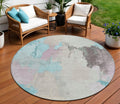 8 Teal Blue And Beige Round Abstract Washable Indoor Outdoor Area Rug